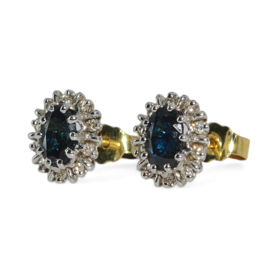 18ct Gold - Sapphire & Diamond Cluster Earrings left