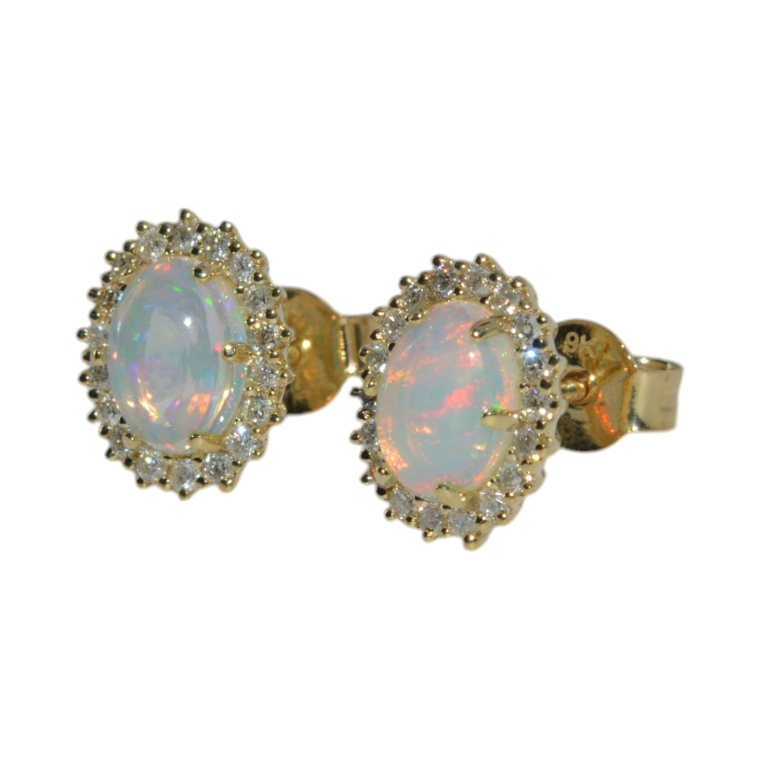 9ct Gold - Ethiopian Opal & Diamond Cluster Earrings left