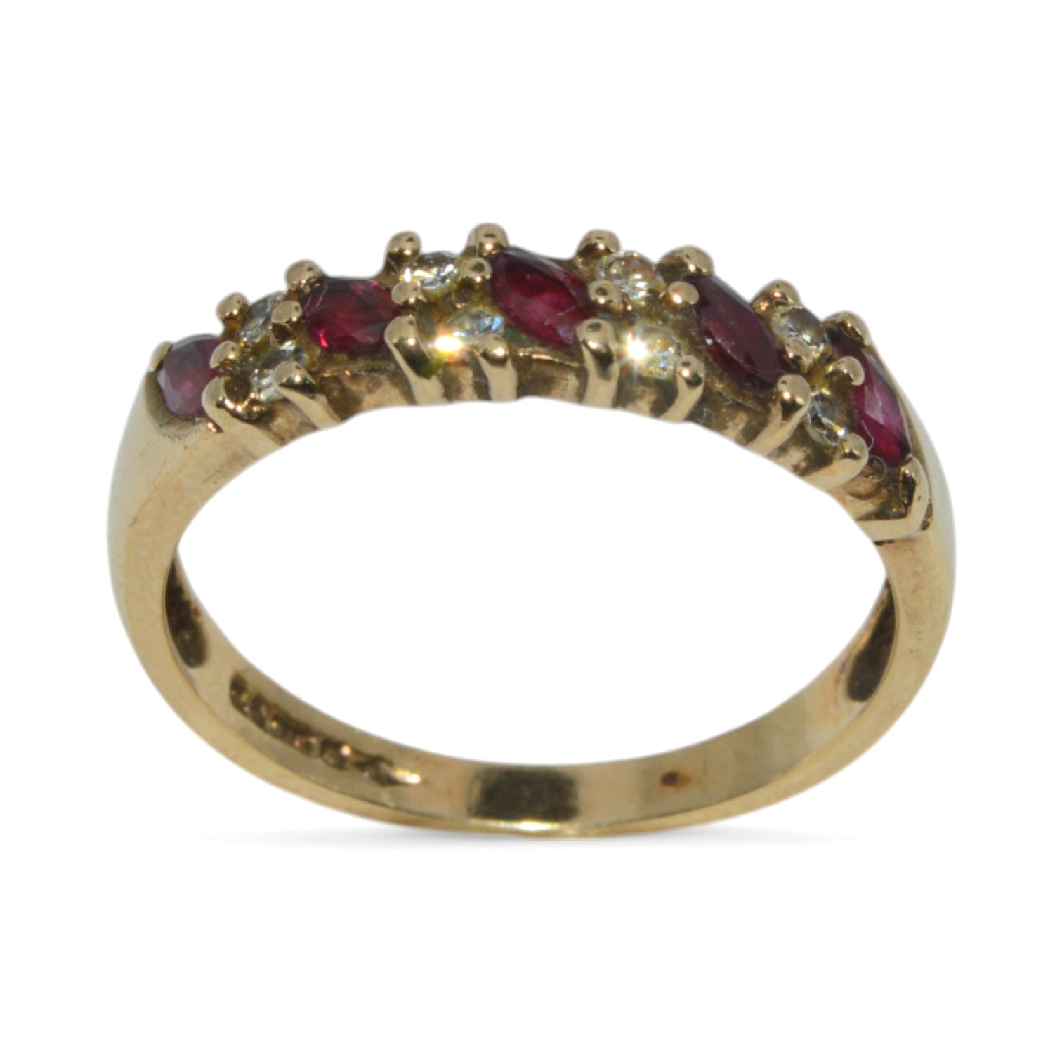 9ct Gold - Ruby & Diamond Half Eternity Ring upright front