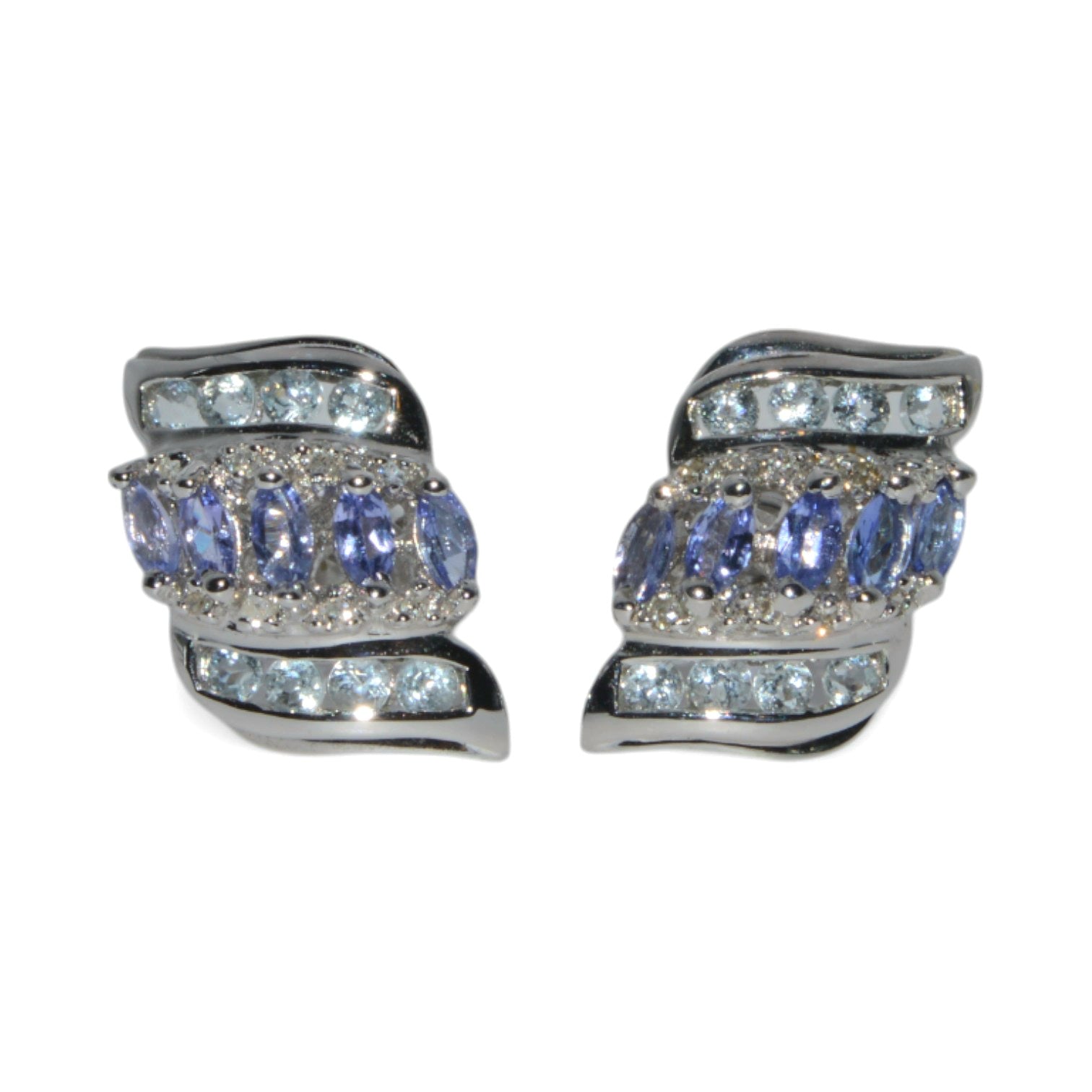 9ct White Gold - Tanzanite & Diamond Earrings front