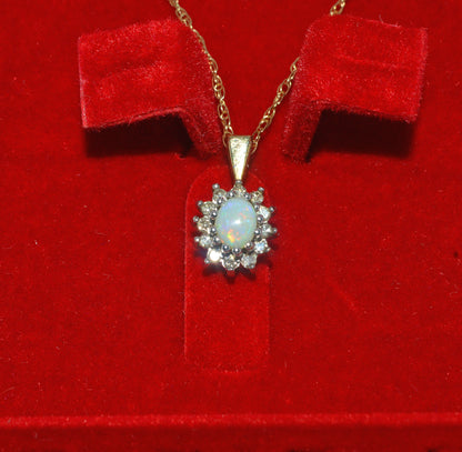 9ct Gold - Opal & Diamond Cluster Necklace front on