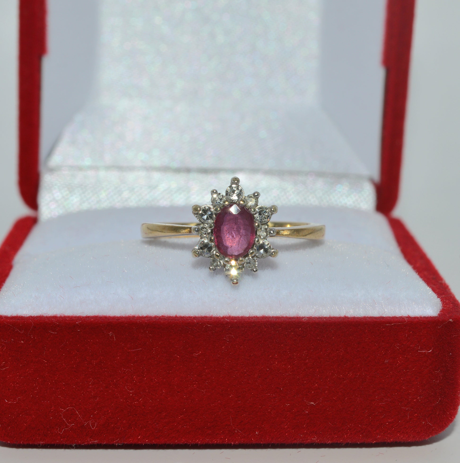 9ct Gold - Ruby & Diamond Cluster Ring front