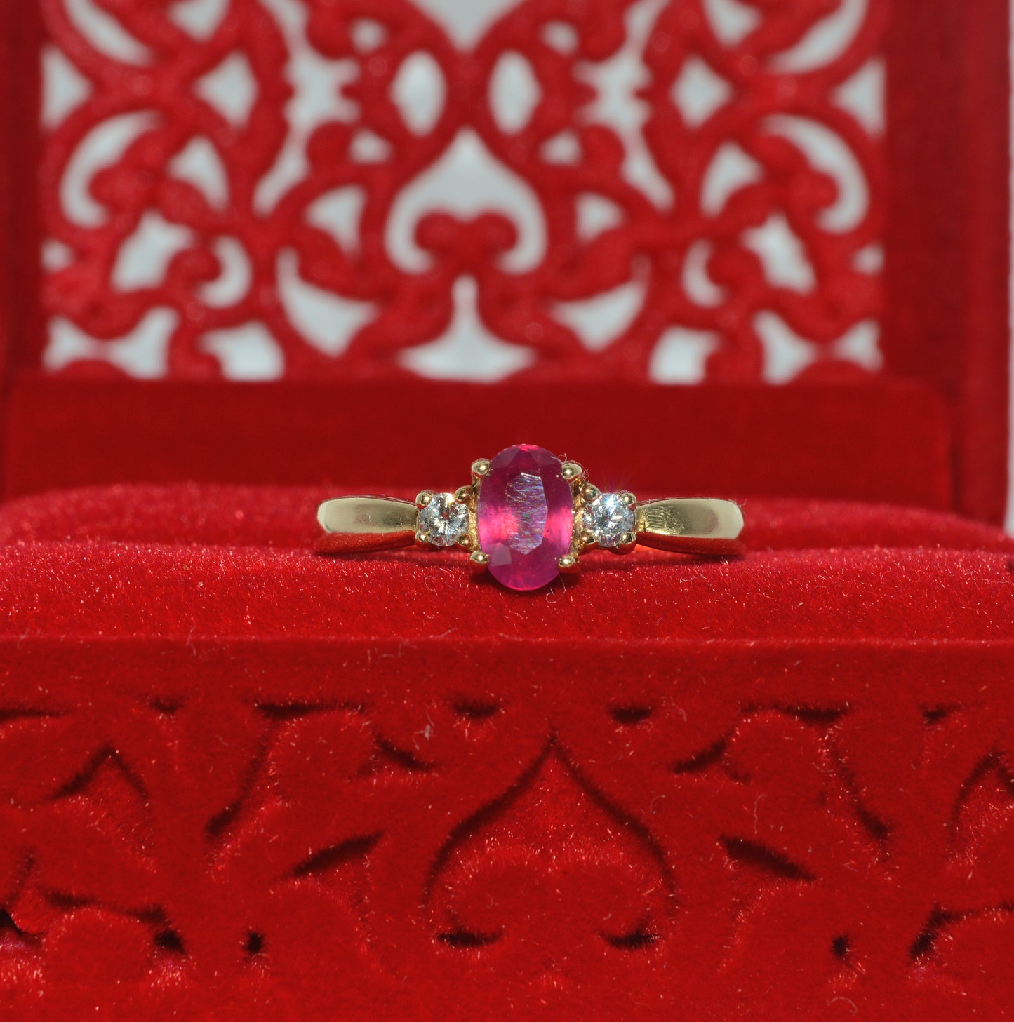 9ct Gold - Ruby & Diamond Trilogy Ring front