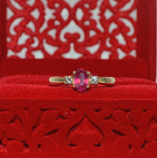 9ct Gold - Ruby & Diamond Trilogy Ring front