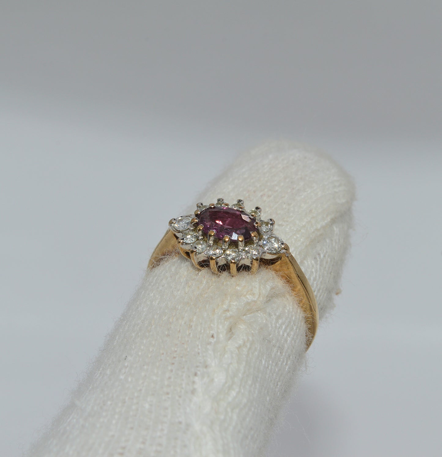 9ct Gold - Ruby & Diamond - East - West Ring finger rear on