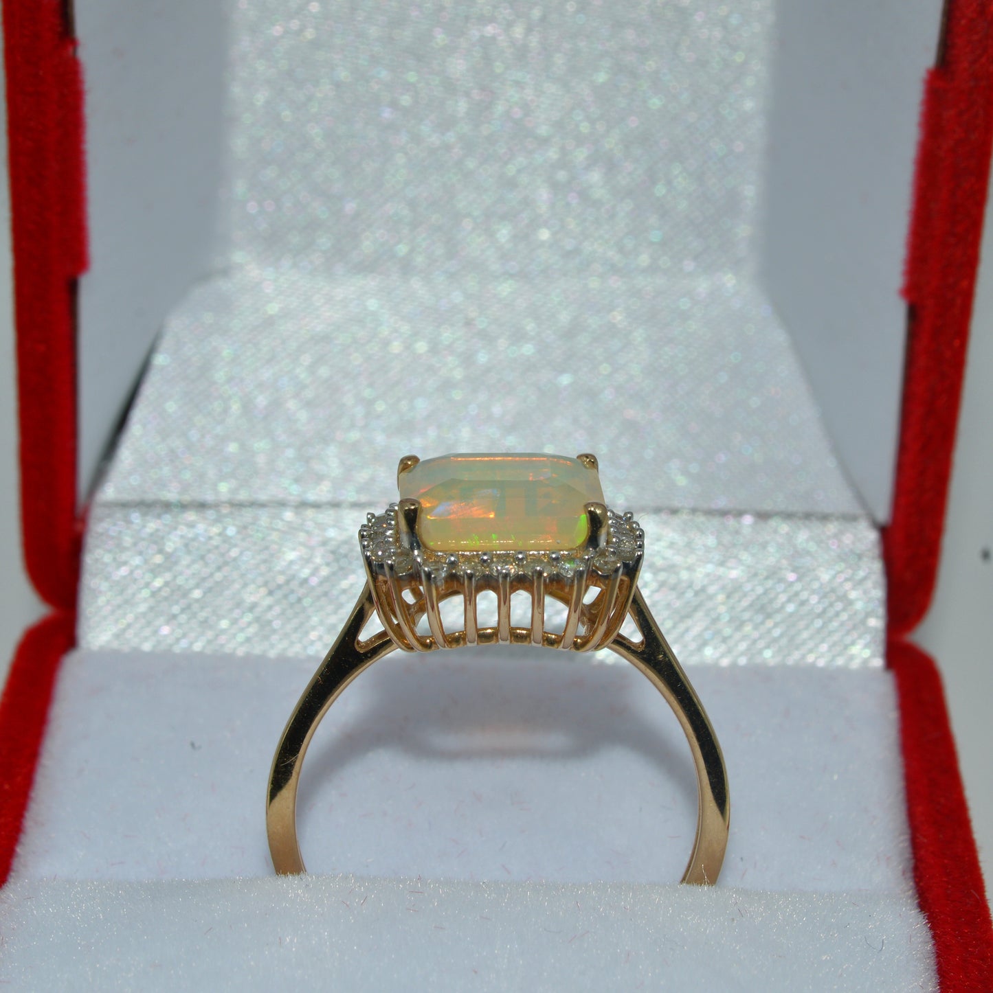 9ct Gold - Ethiopian Welo Opal & Diamond Cluster Ring upright