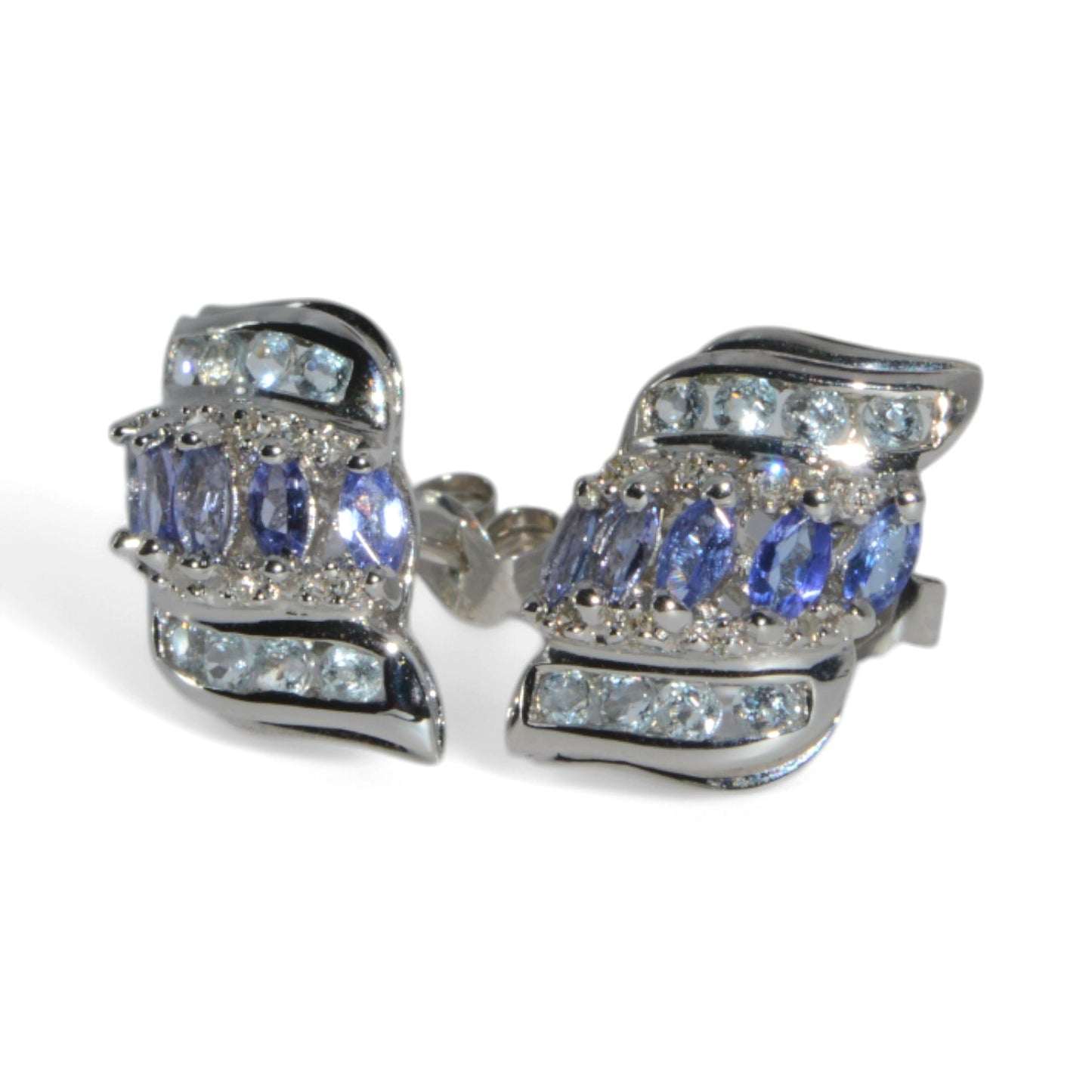 9ct White Gold - Tanzanite & Diamond Earrings left