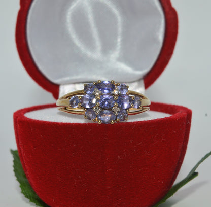 2006 - 9ct Gold - Diamond & Tanzanite Cluster Ring front