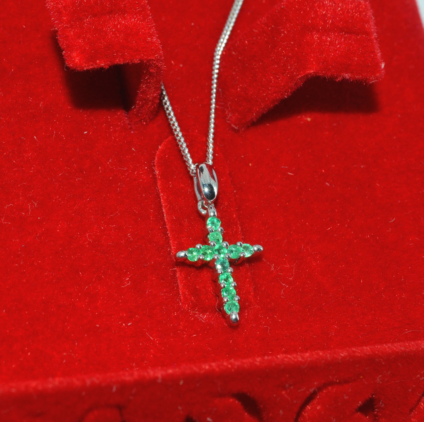 9ct White Gold - Emerald Cross Necklace right