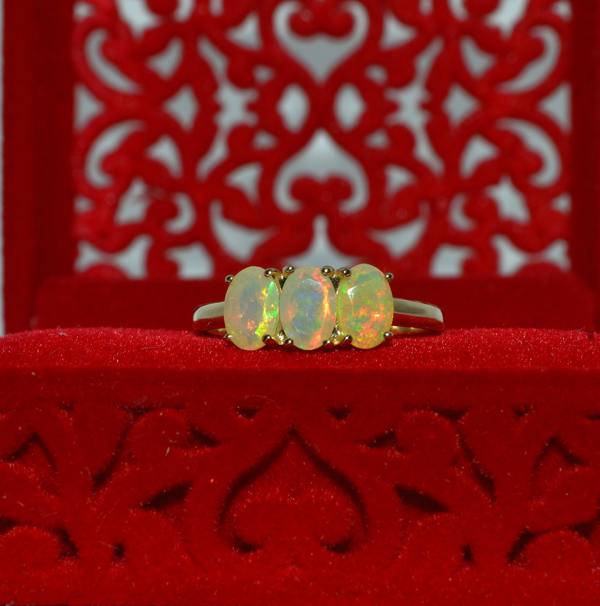 9ct Gold - Ethiopian Opal Trilogy Ring front