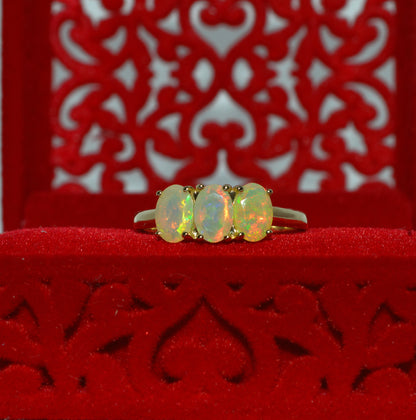 9ct Gold - Ethiopian Opal Trilogy Ring front