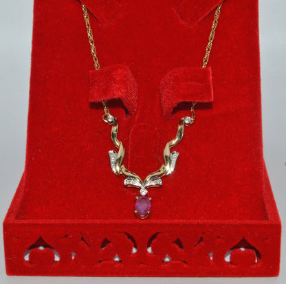 9ct Gold - Ruby & Diamond Lavaliere Necklace far box