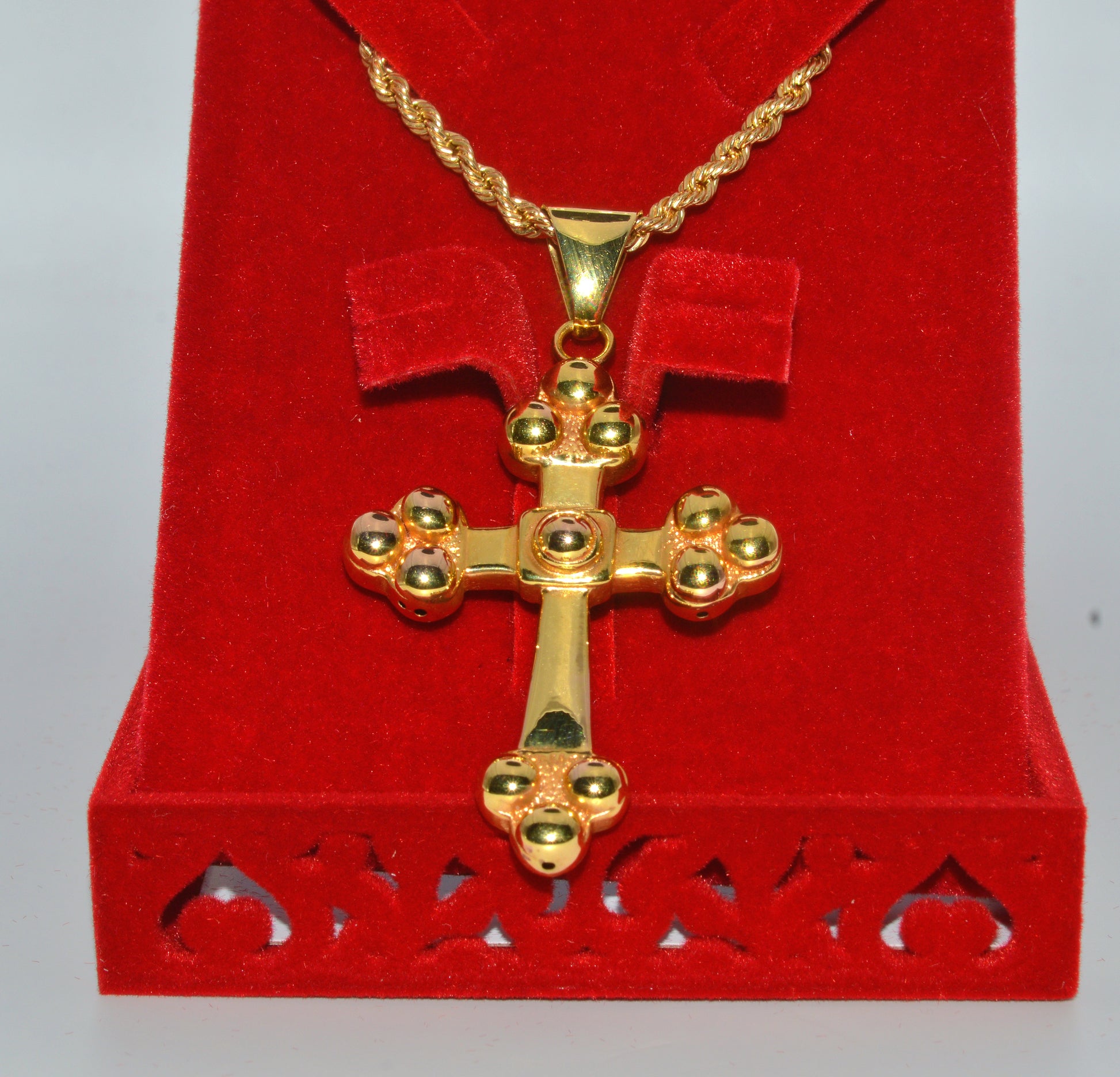 18ct Gold Cross Necklace front far