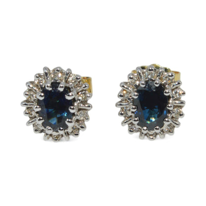 18ct Gold - Sapphire & Diamond Cluster Earrings top down