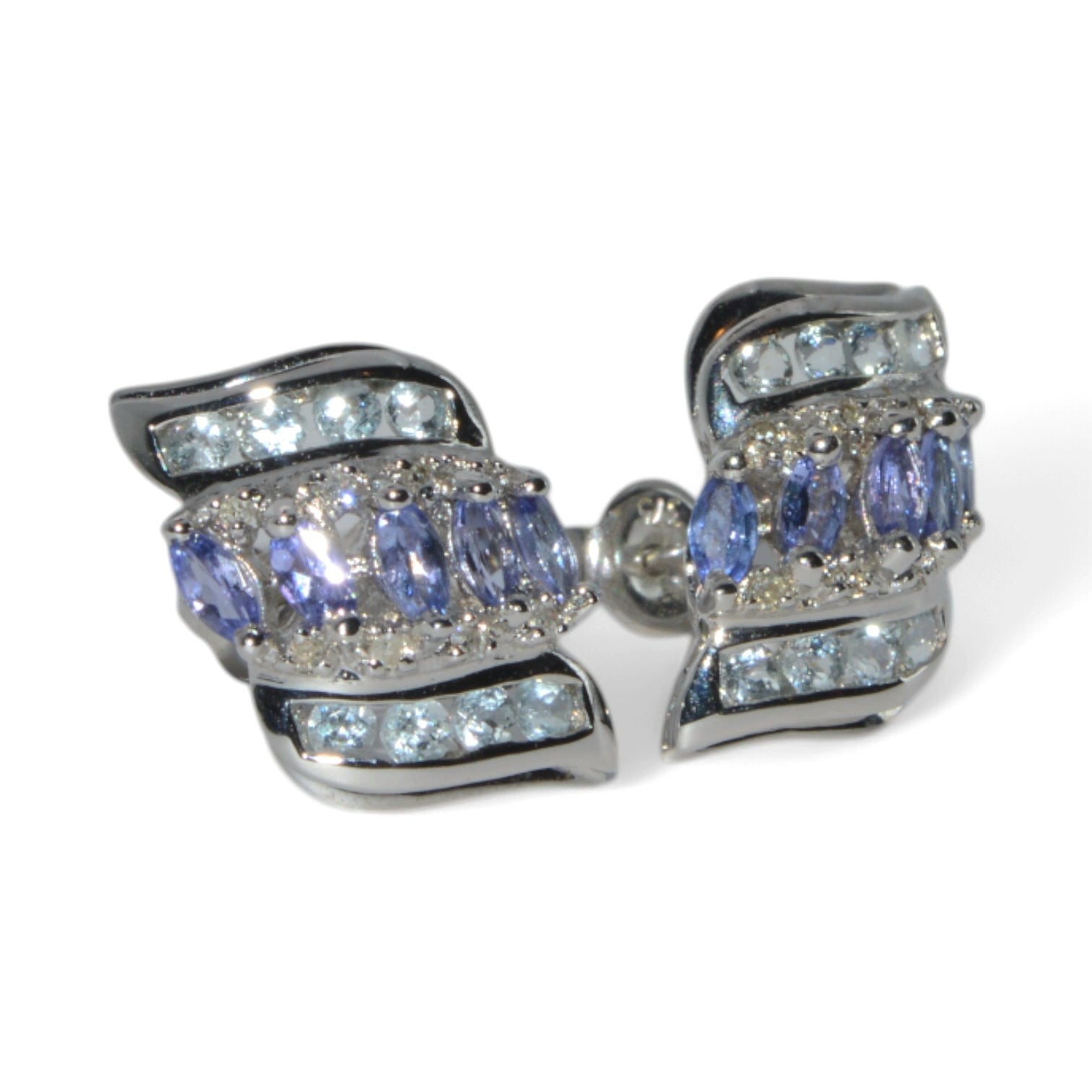 9ct White Gold - Tanzanite & Diamond Earrings right