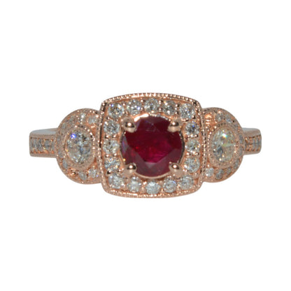 14ct Rose Gold - Ruby & Diamond Cluster Ring front on