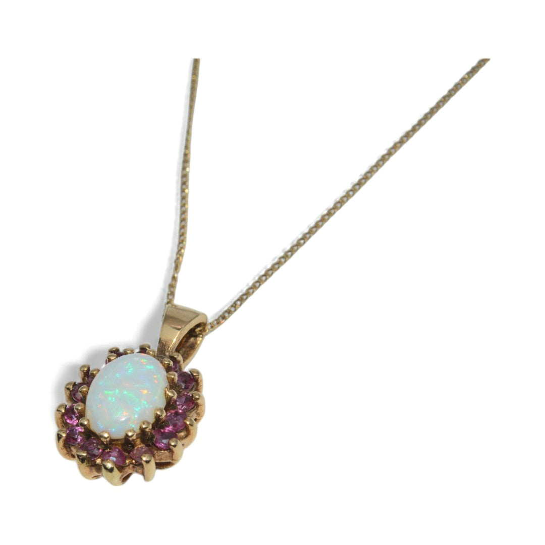 9ct Gold - Opal & Spinel Cluster Necklace left