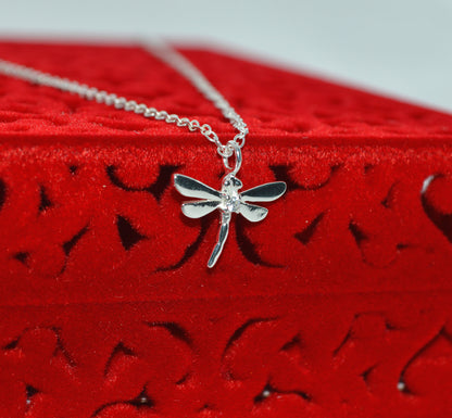 Sterling Silver - Cz Dragonfly Necklace