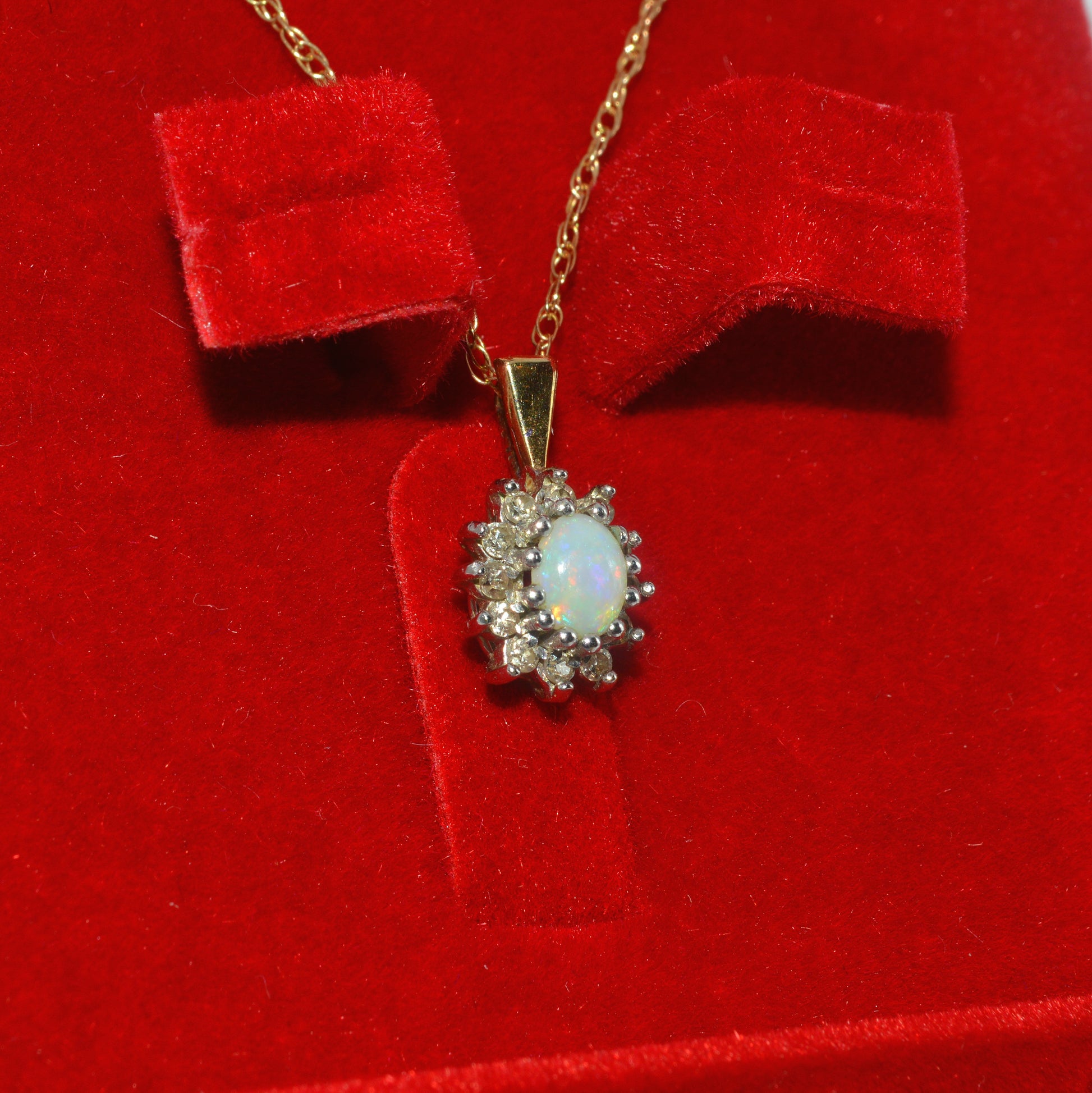 9ct Gold - Opal & Diamond Cluster Necklace right tilt