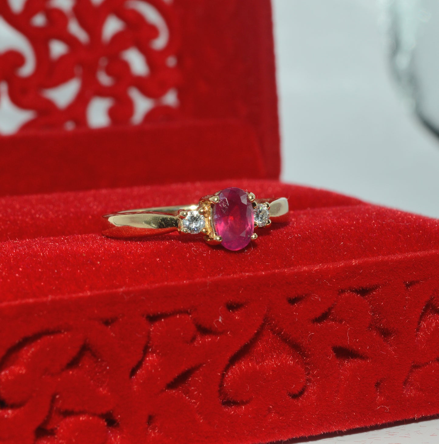 9ct Gold - Ruby & Diamond Trilogy Ring right