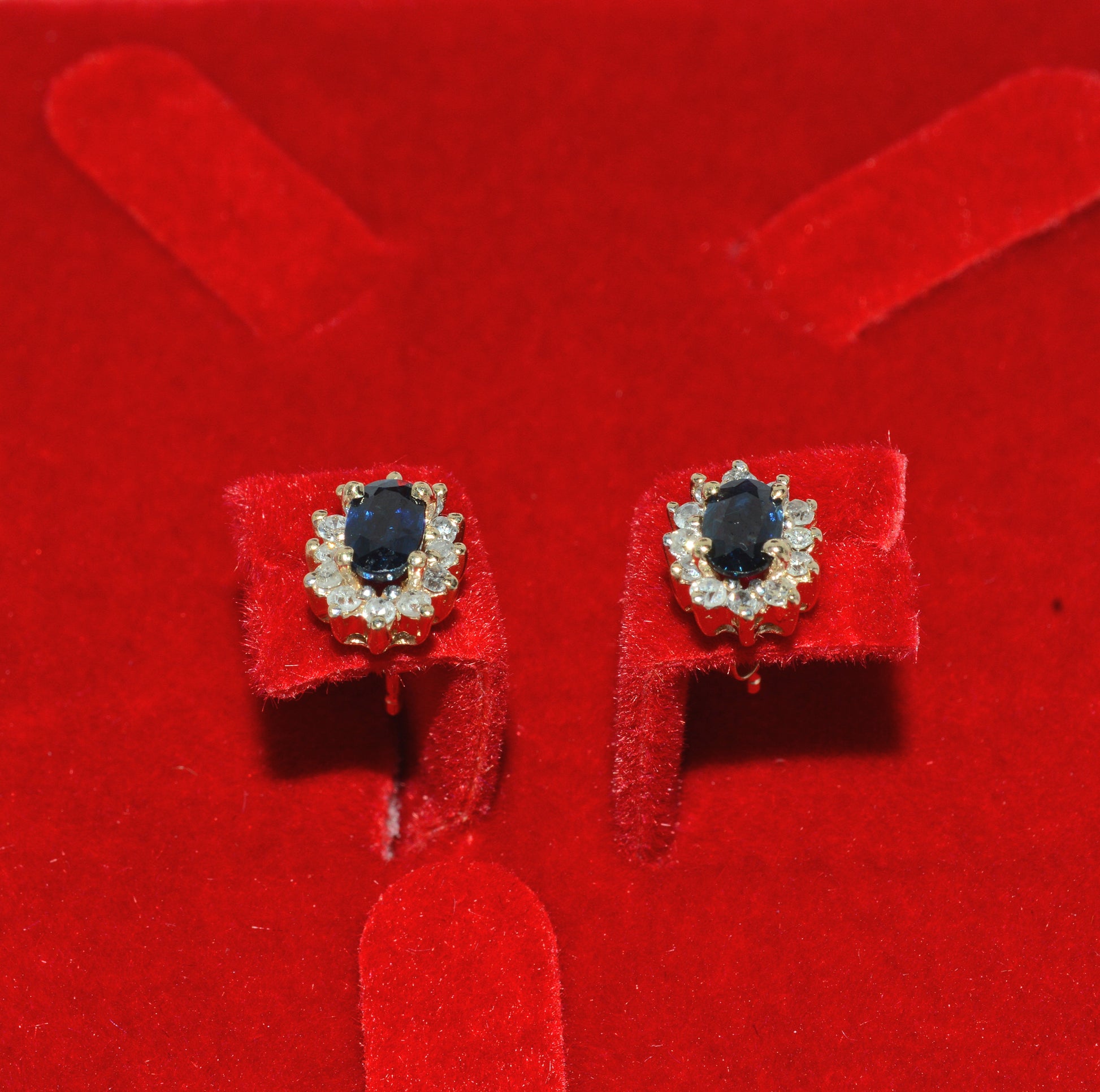 9ct Gold - Sapphire & Diamond Stud Earrings up