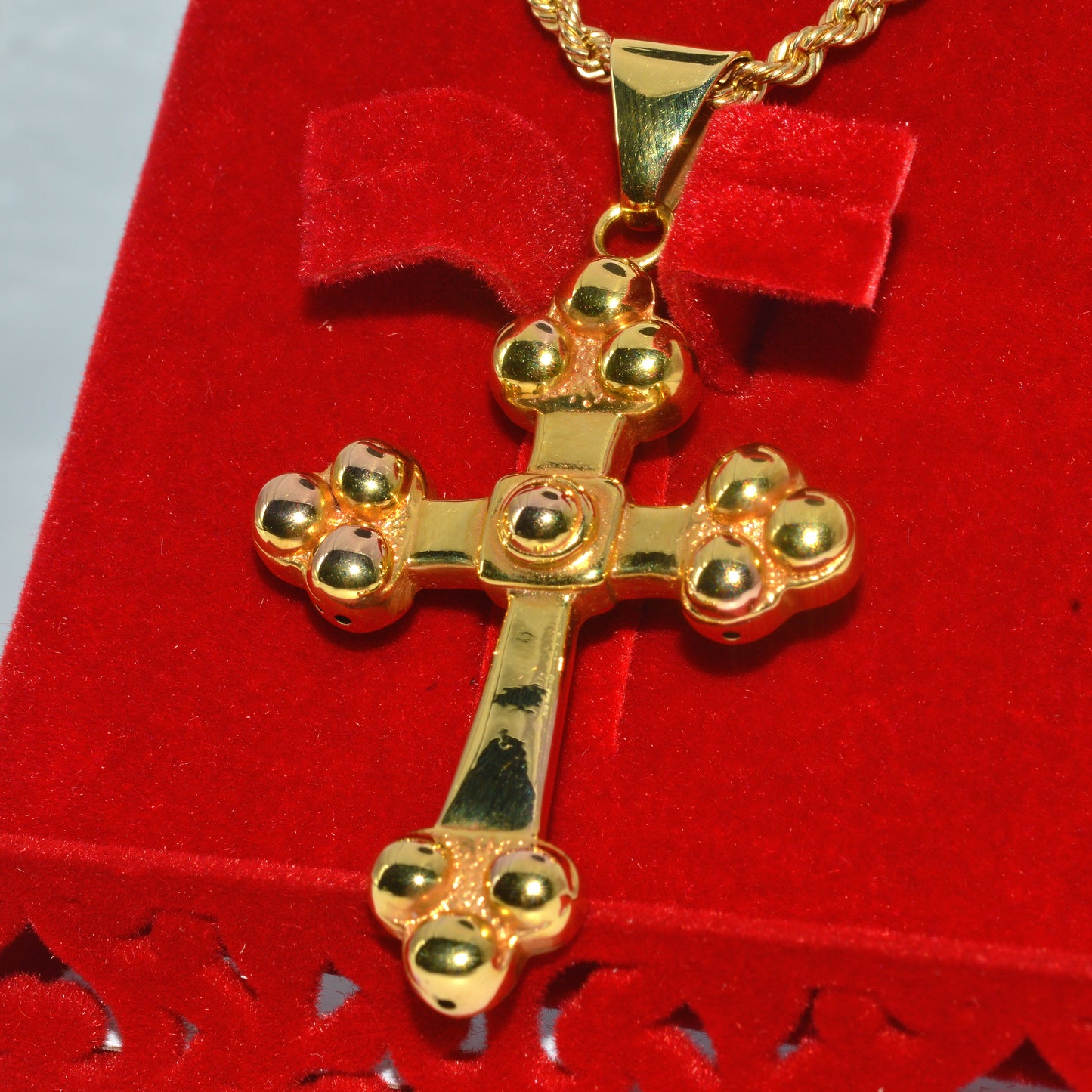 18ct Gold Cross Necklace left tilt 