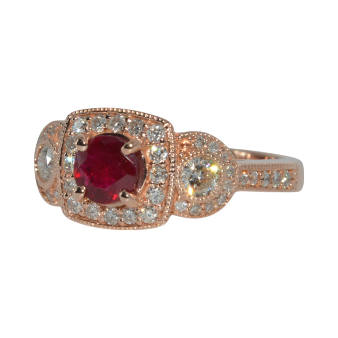 14ct Rose Gold - Ruby & Diamond Cluster Ring left