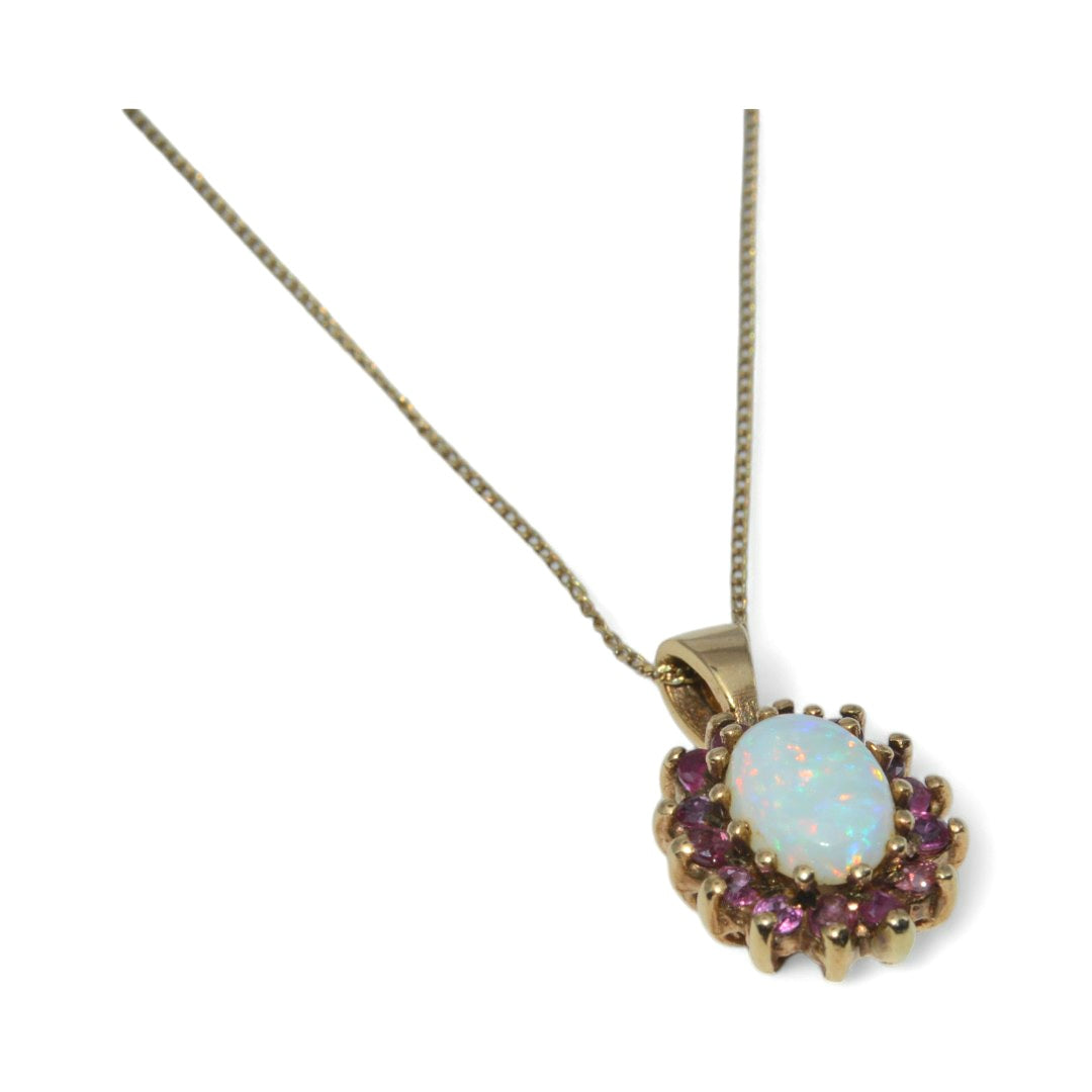 9ct Gold - Opal & Spinel Cluster Necklace right