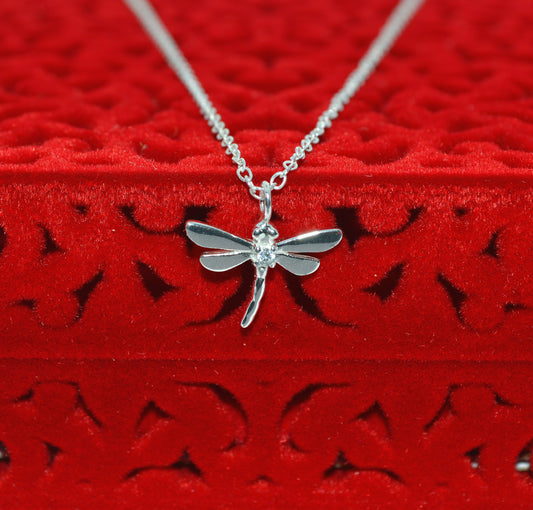 Sterling Silver - Cz Dragonfly Necklace