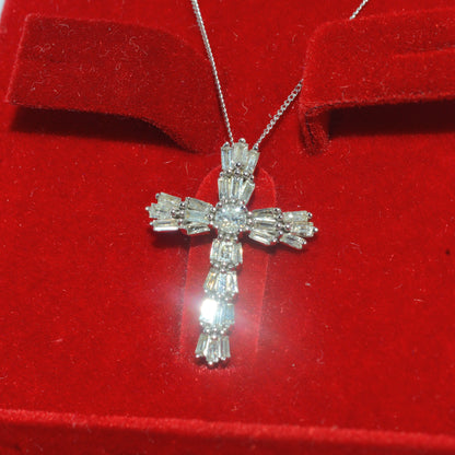 9ct White Gold - Baguette Diamond Cross Necklace front right