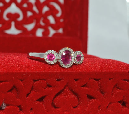 18ct White Gold - Ruby & Diamond Trilogy Ring right