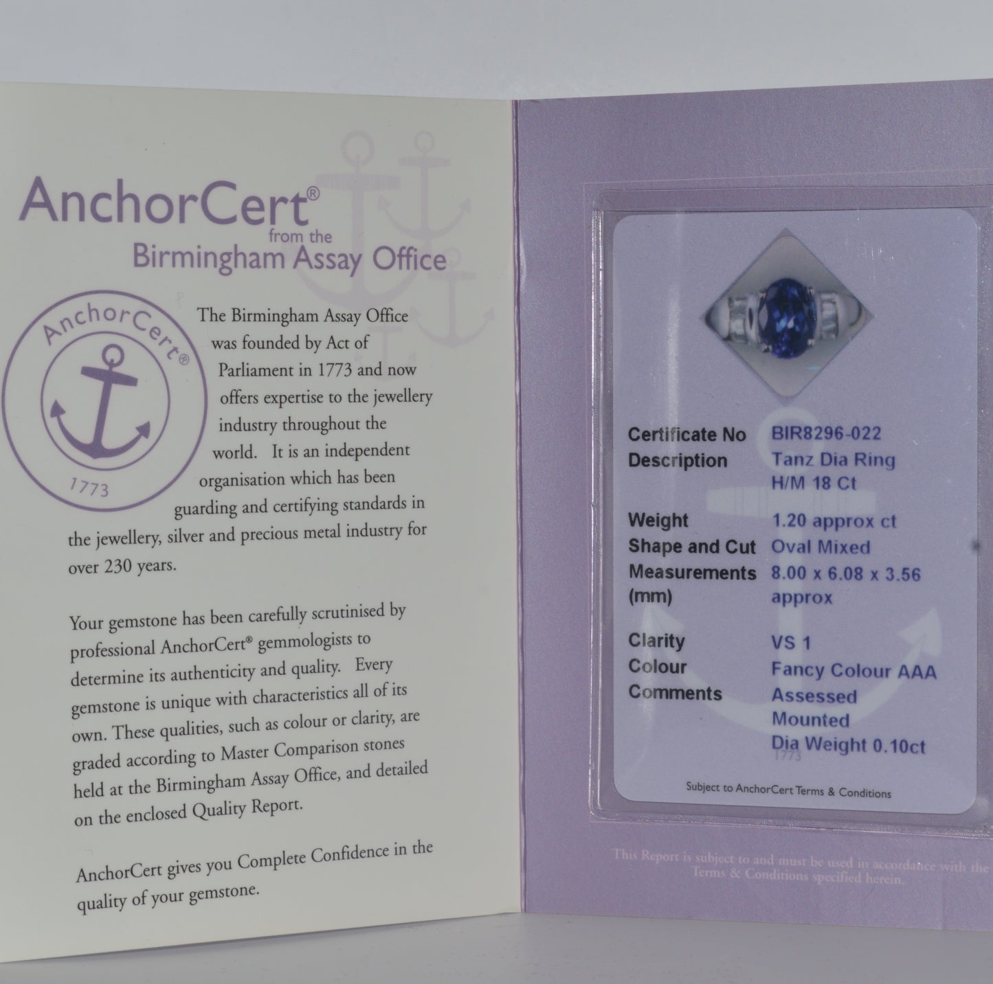 18ct White Gold - Tanzanite & Diamond Ring card