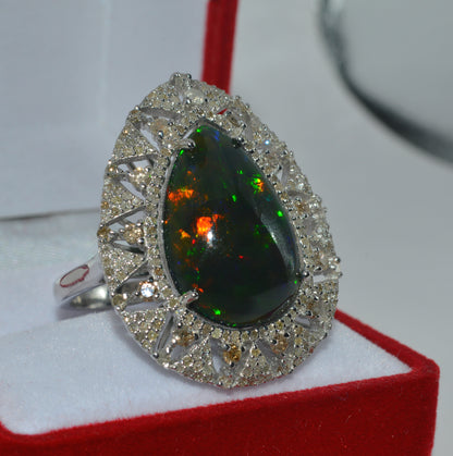 Silver - 6.15ct Pear Cut Black Opal & 1.4ct Diamond Cluster Ring right