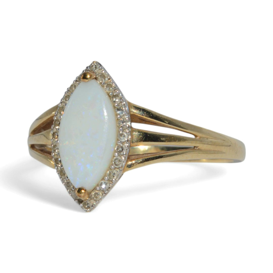 9ct Gold - Opal & Diamond Marquise Style Cluster Ring left