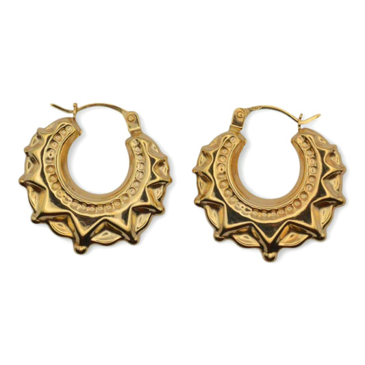 9ct Gold - Victorian Style Spiked Creole Earrings front out