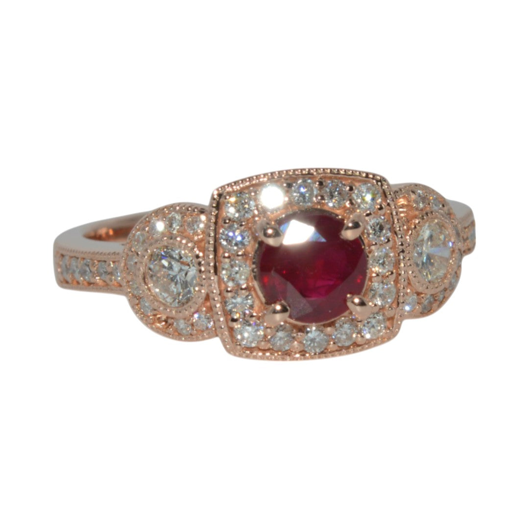 14ct Rose Gold - Ruby & Diamond Cluster Ring right