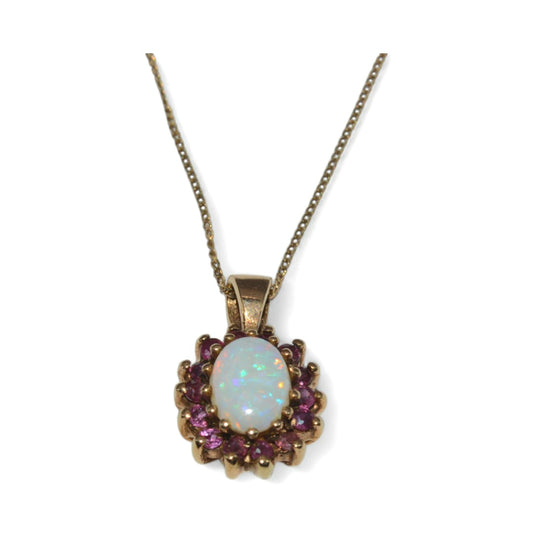 9ct Gold - Opal & Spinel Cluster Necklace front