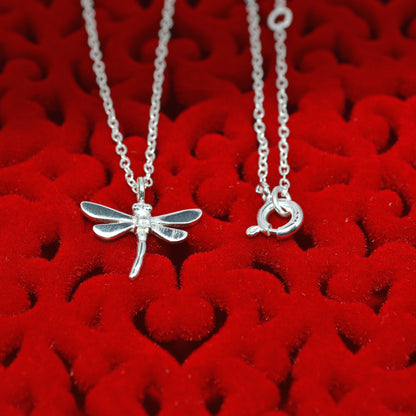 Sterling Silver - Cz Dragonfly Necklace