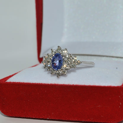 9ct White Gold - Tanzanite & Diamond Cluster Ring left