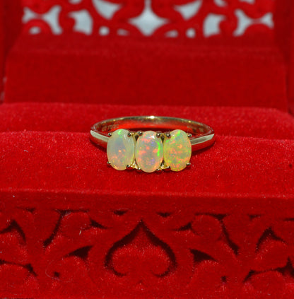 9ct Gold - Ethiopian Opal Trilogy Ring top