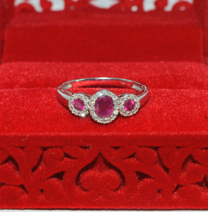 18ct White Gold - Ruby & Diamond Trilogy Ring top