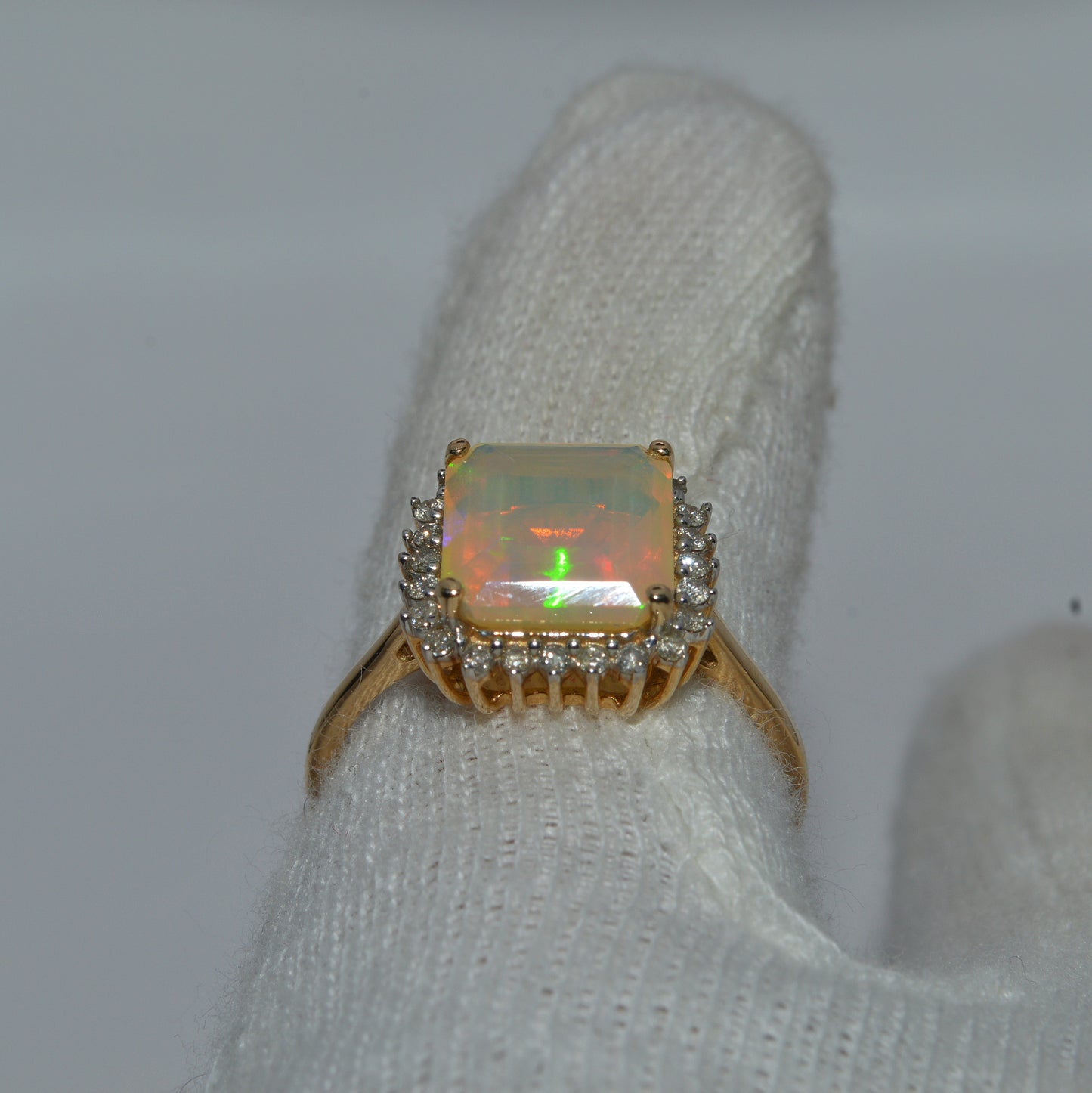 9ct Gold - Ethiopian Welo Opal & Diamond Cluster Ring finger rear