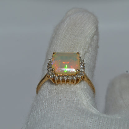 9ct Gold - Ethiopian Welo Opal & Diamond Cluster Ring finger rear