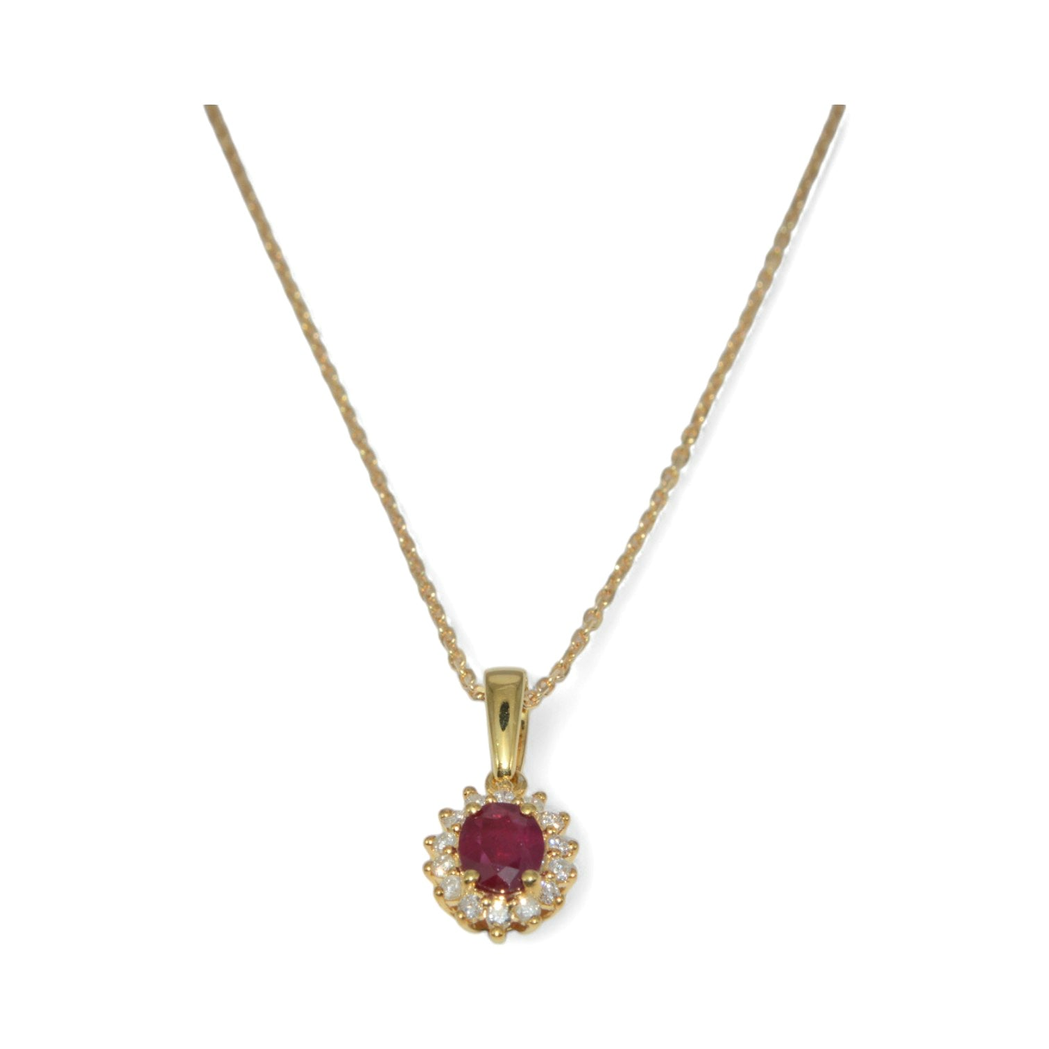 9ct Gold - Ruby & Diamond Cluster Necklace front 2