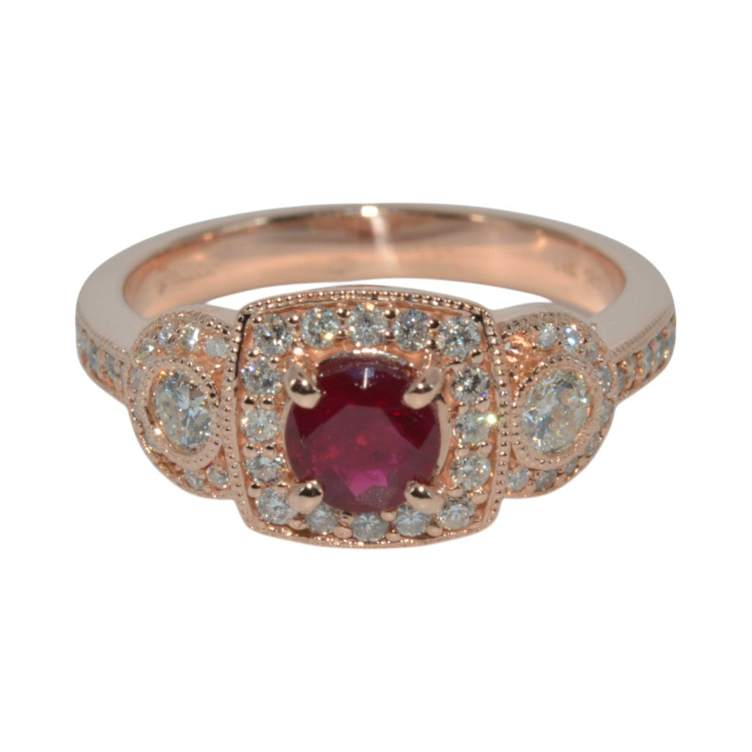 14ct Rose Gold - Ruby & Diamond Cluster Ring top down