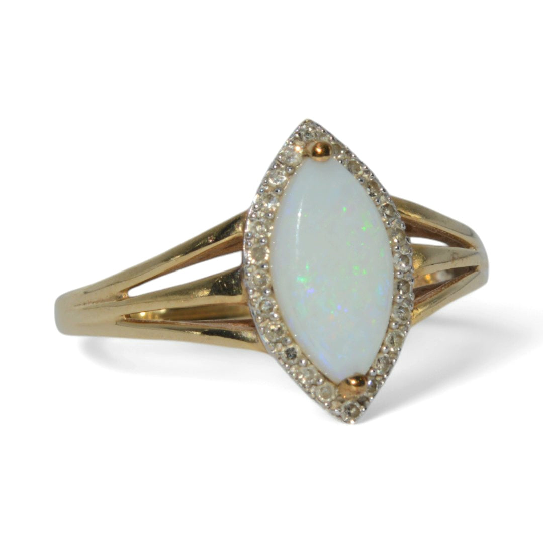 9ct Gold - Opal & Diamond Marquise Style Cluster Ring right