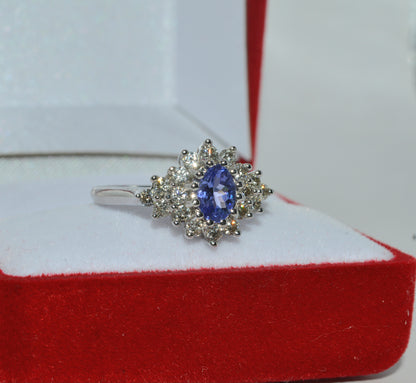 9ct White Gold - Tanzanite & Diamond Cluster Ring right