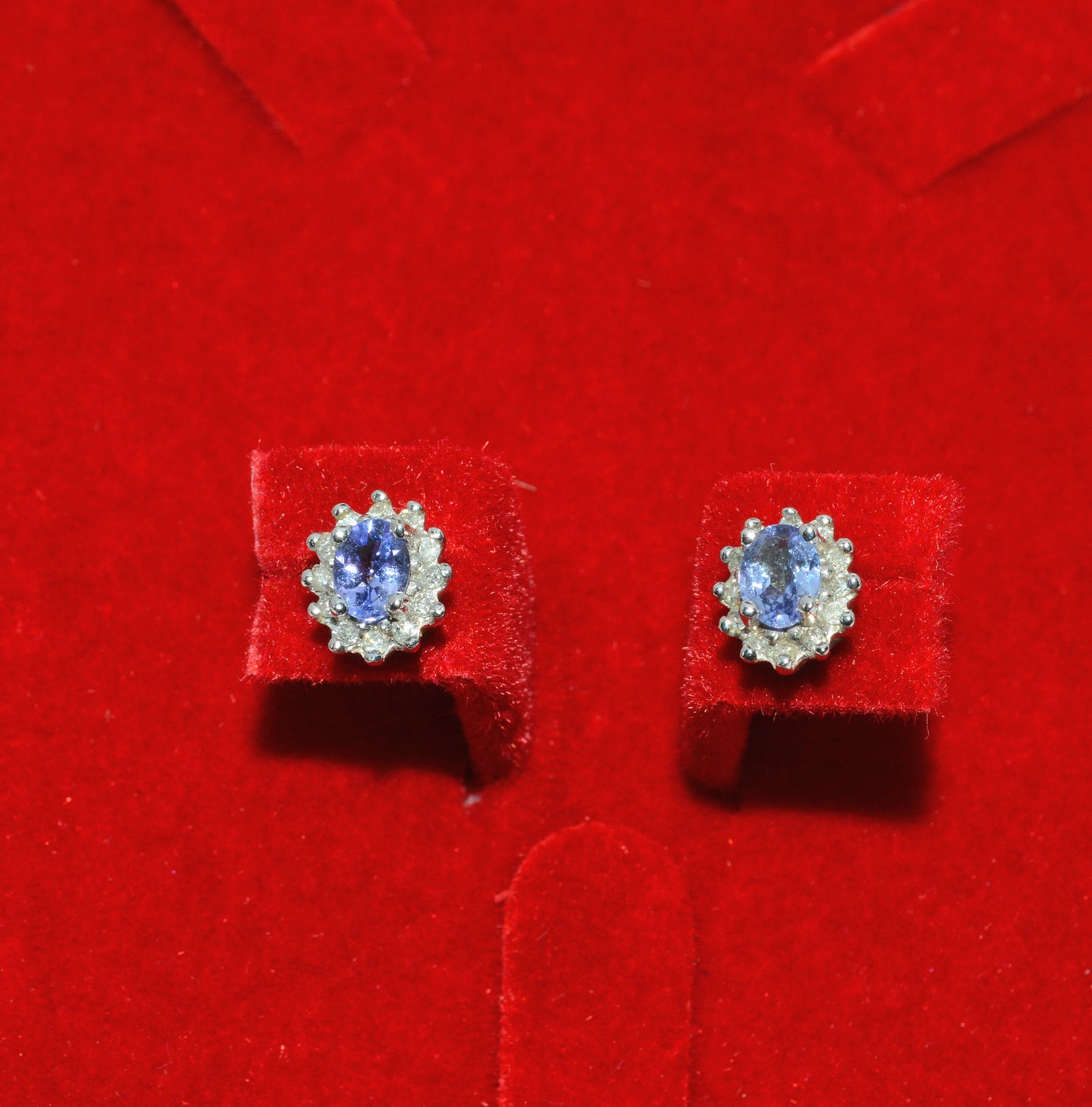 9ct White Gold - Tanzanite & Diamond Cluster Earrings front 2