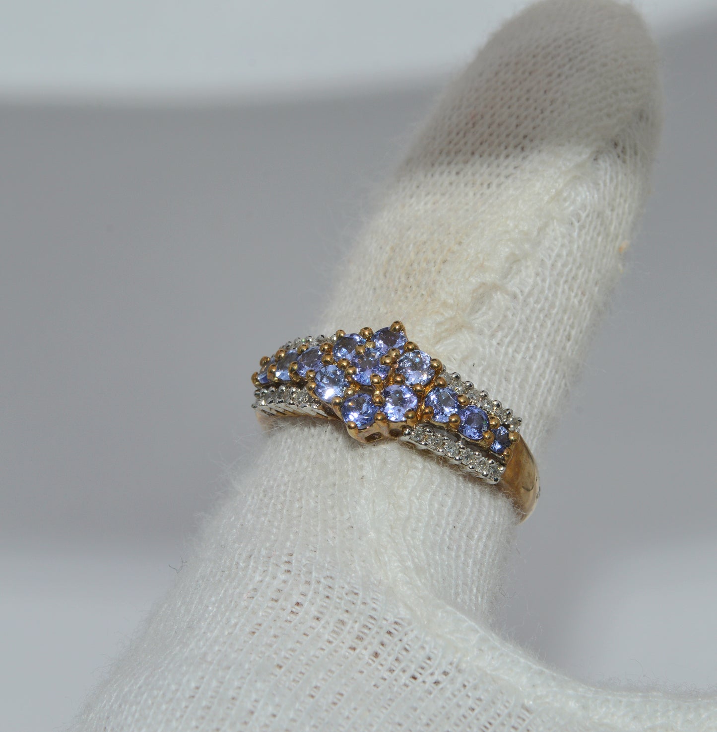 9ct Gold - Tanzanite & Diamond Ring finger left