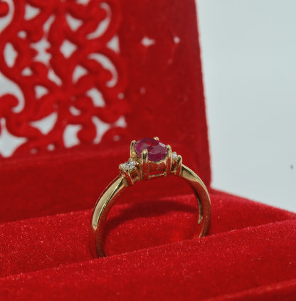 9ct Gold - Ruby & Diamond Trilogy Ring upright right